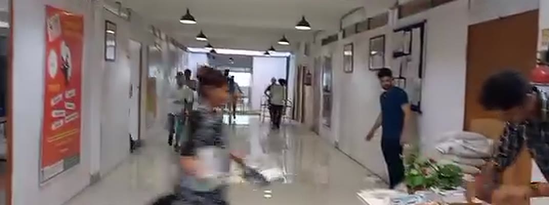 Students running to their stations