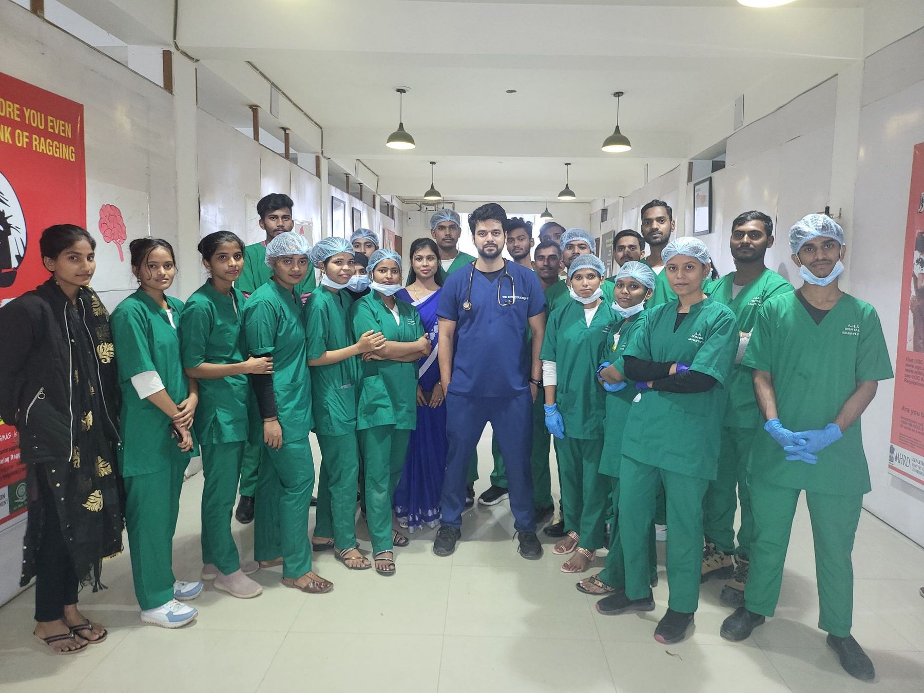 Nursing students in hospital scrubs